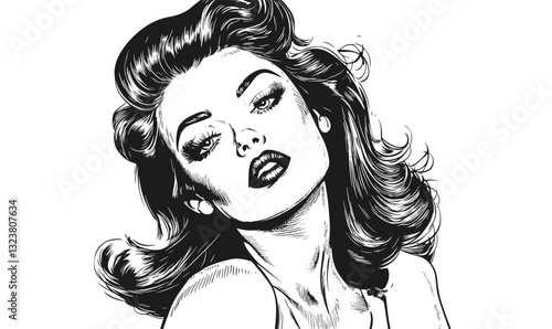 Elegant retro woman portrait vector, linear style, icons set.