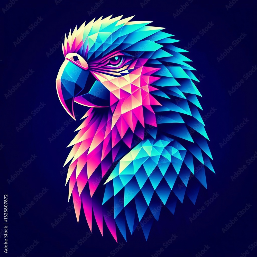 Fototapeta premium Neon Geometric Parrot: Stylized Illustration Synthwave Style 