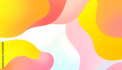 Abstract vibrant summer background with flowing shapes. Warm shades of yellow, orange, turquoise, and pink create a lively, tropical feel. Smooth gradients and soft lighting bright, sunny atmosphere.