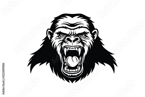 A black and white illustration of a roaring gorilla.eps