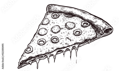 Delicious pizza slice with melting cheese – flat icons set, vector.