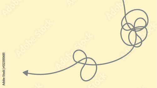 A continuous tangled line transitioning into a smooth curve with an arrow, symbolizing complexity to clarity