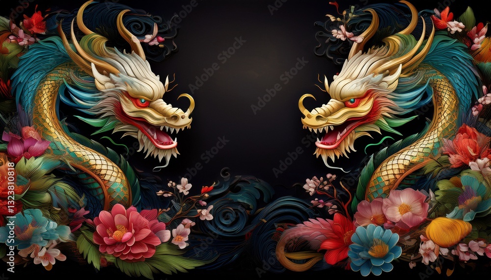 custom made wallpaper toronto digitalbeautiful majestic chinese dragon with vibrant colorful flowers	
