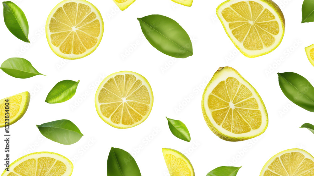lemon slices with leaves isolated on white background lemon slices with leaves isolated on white background