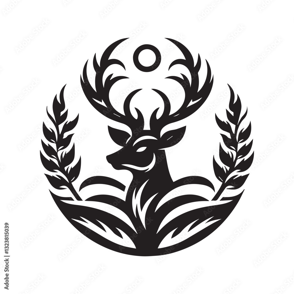 Obraz premium Powerful Black and White Deer Silhouette Logo