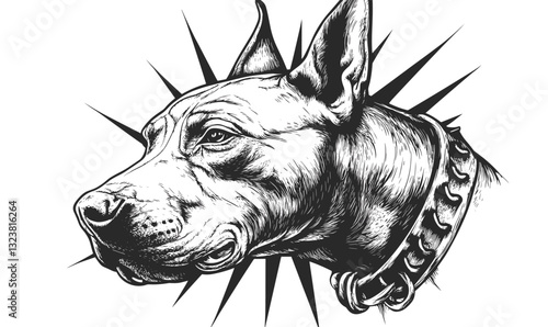 Fierce dog head with spiked collar - monochrome animal heads - linear icons set, vector.