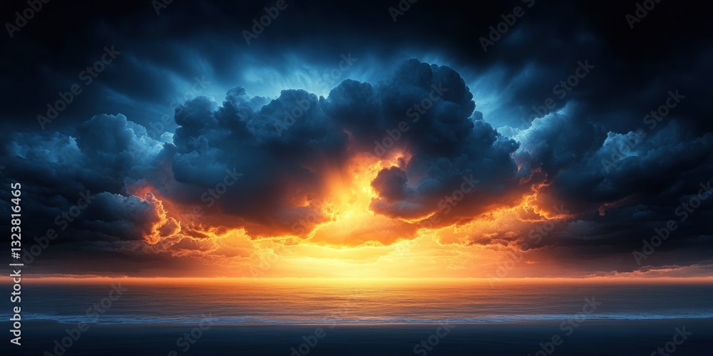 Divine Light Breaking Through Stormy Clouds in Heavenly Sky Divine Light Breaking Through Stormy Clouds in Heavenly Sky