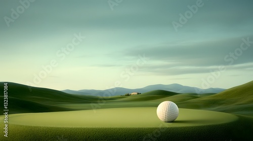 Vintage Golf Scene Serene Antique Styled Image of Rolling Hills and Quaint Clubhouse Captured with Medium Format Film in Muted Color Palette and Soft Vignette Evoking Impressionist Landscape Charm
