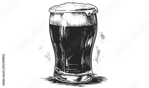 Classic beer mug with frothy top, detailed linear style - icons set, vector.