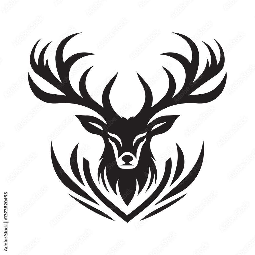 Fototapeta premium Powerful Black and White Deer Silhouette Logo