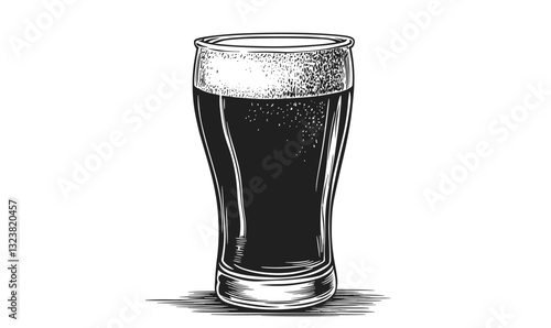 Classic pint of beer in engraved style, black and white, vintage icons set, linear vector.