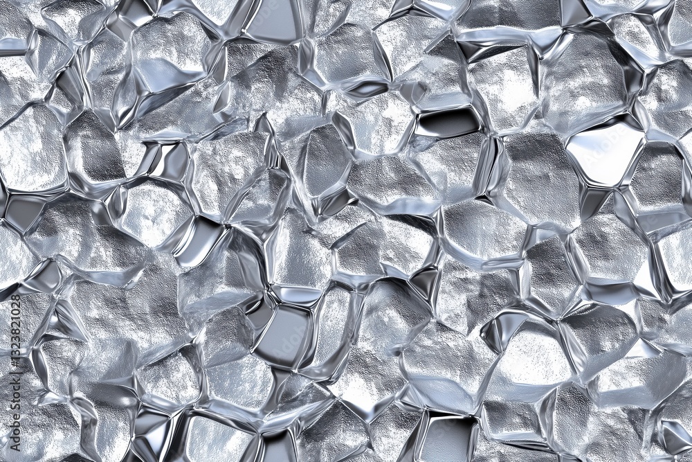 Seamless silver shiny, irregularly shaped metallic stones or crystals, reflecting light and creating a textured surface. Seamless silver shiny, irregularly shaped metallic stones or crystals, reflecting light and creating a textured surface.