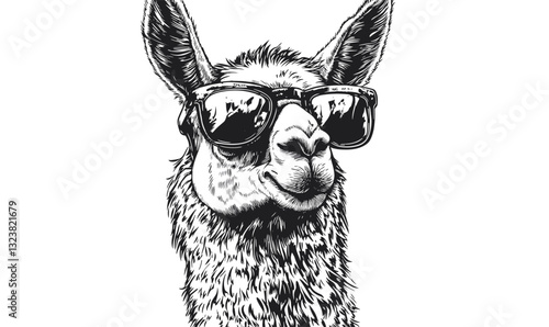 Cool llama wearing sunglasses vector, linear style, icons set.