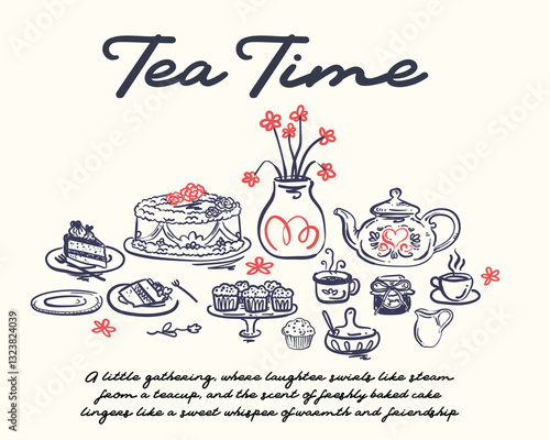 Tea Time Whimsical Hand Drawn Illustration Set