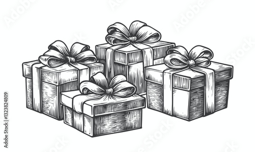 Gift box collection with ribbons - flat style icons set, vector.