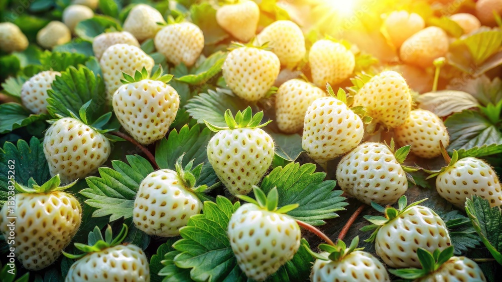 Fototapeta premium Drone View Fresh White Pineberries Strawberry Field Aerial Photography