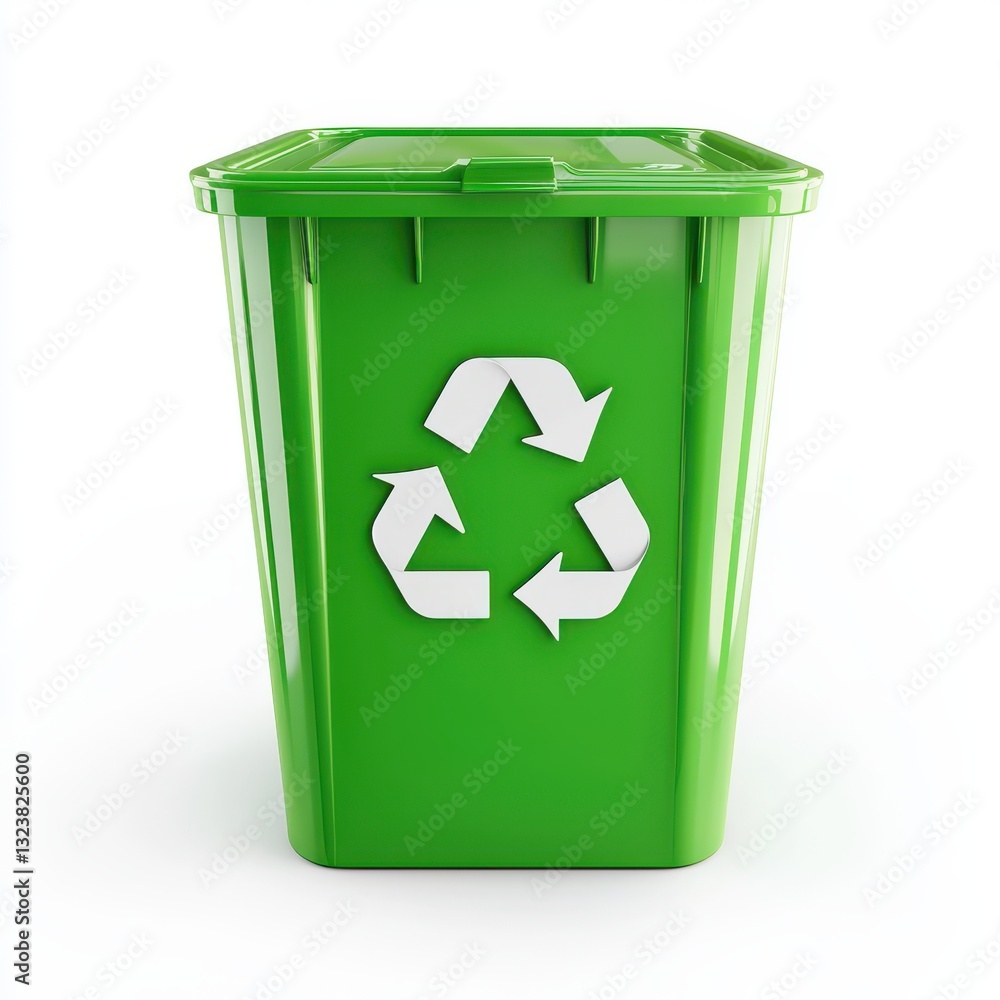 Bright green recycling bin with a white recycle symbol, isolated on clear white background Bright green recycling bin with a white recycle symbol, isolated on clear white background