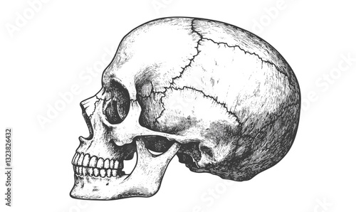 Detailed human skull side view, vector, linear style, icons set.