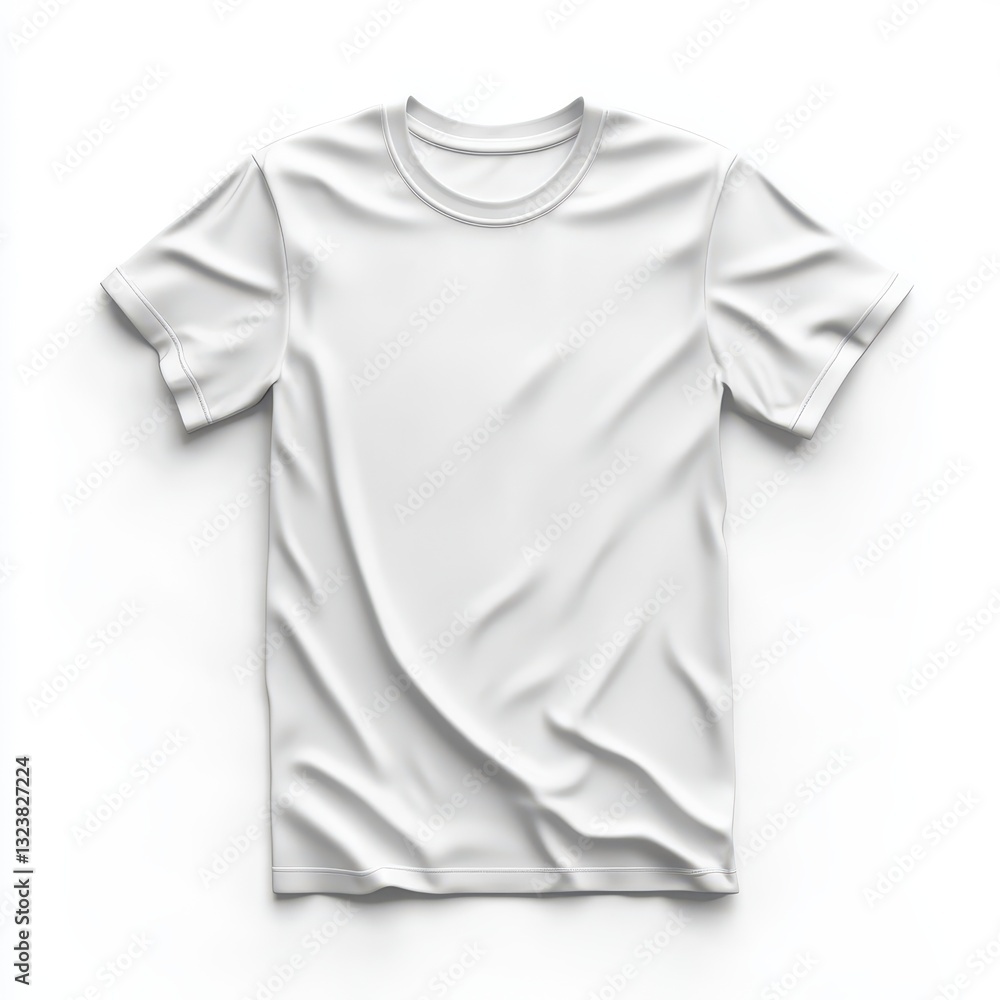 Classic white cotton t-shirt, premium minimalist design, detailed 3D product mockup on a white background Classic white cotton t-shirt, premium minimalist design, detailed 3D product mockup on a white background