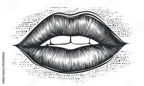 Detailed lips biting vector, flat style, icons set.