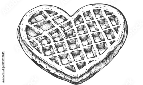 Heart-shaped waffle icon set - vector style, detailed, monochrome, linear.