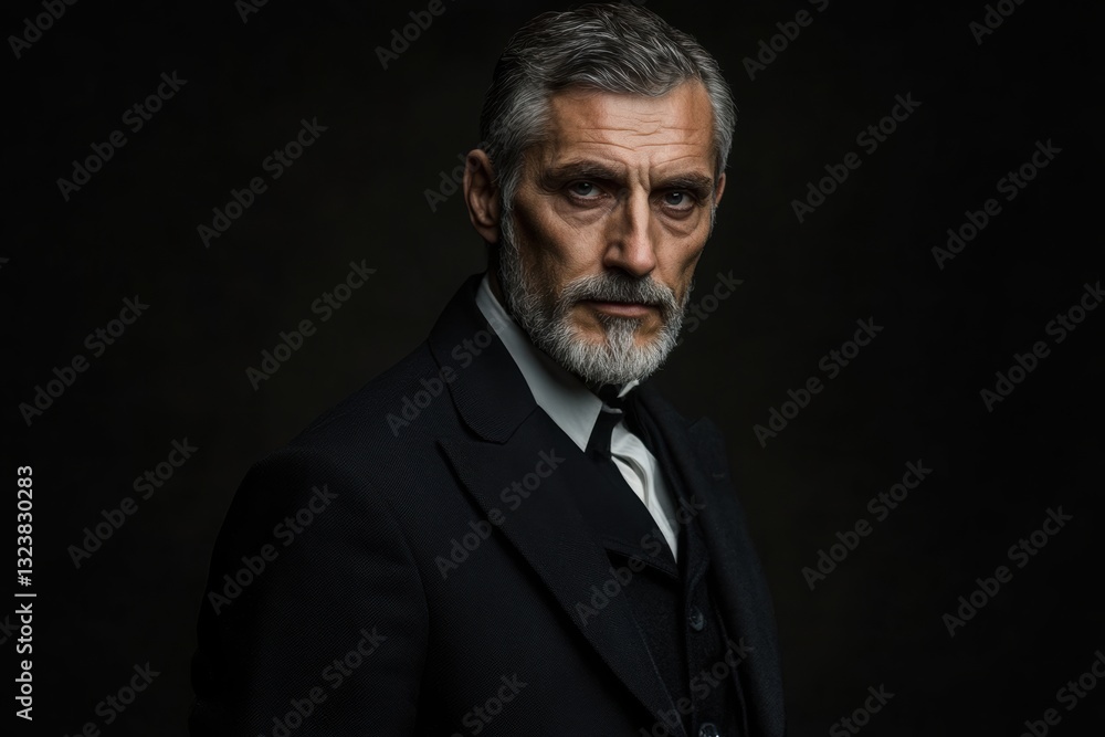 Reflective Intensity: A distinguished older gentleman with a stern gaze, dressed in a classic suit, evokes a sense of wisdom, authority, and perhaps a hint of mystery. Reflective Intensity: A distinguished older gentleman with a stern gaze, dressed in a classic suit, evokes a sense of wisdom, authority, and perhaps a hint of mystery.