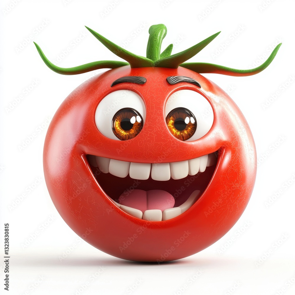 Obraz premium Joyful tomato with shiny eyes and a happy grin isolated on white background