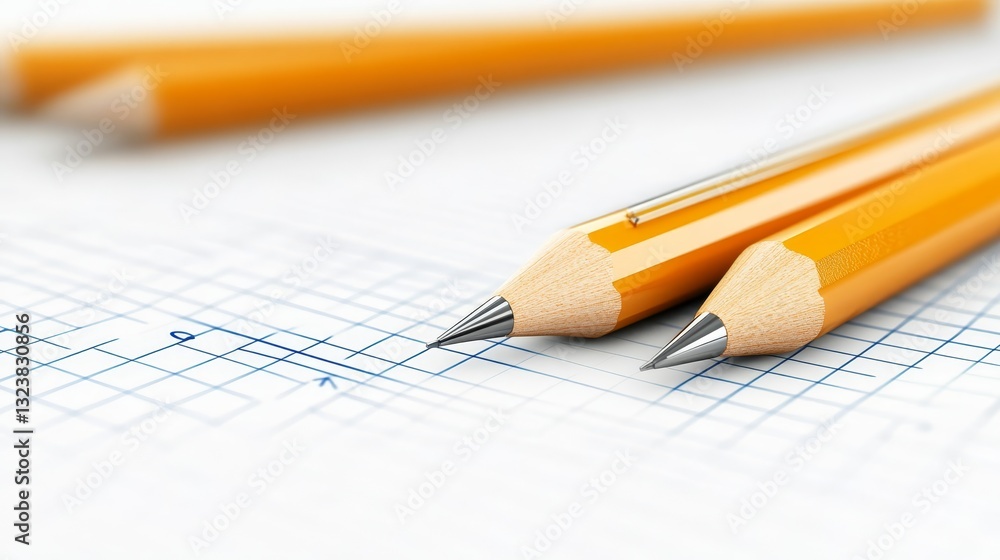 Closeup of pencil on paper tools for writing and drawing Closeup of pencil on paper tools for writing and drawing