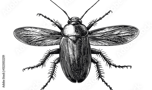 Detailed cockroach insect, entomology study, black and white, vector, linear, icons set.
