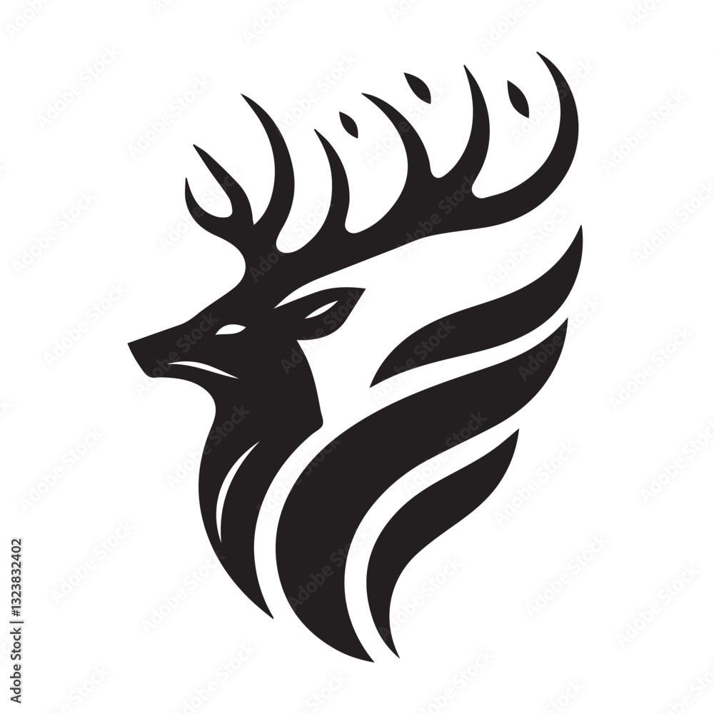 Obraz premium Powerful Black and White Deer Silhouette Logo