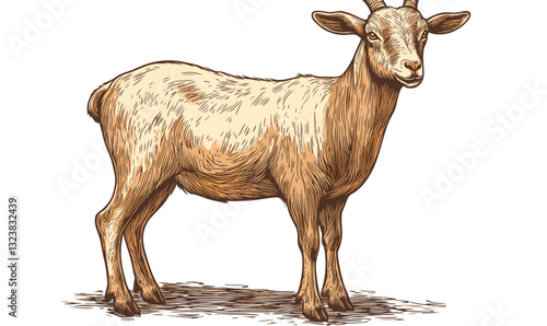 Detailed goat drawing in sketch style, vector, linear illustration, animal icon set.