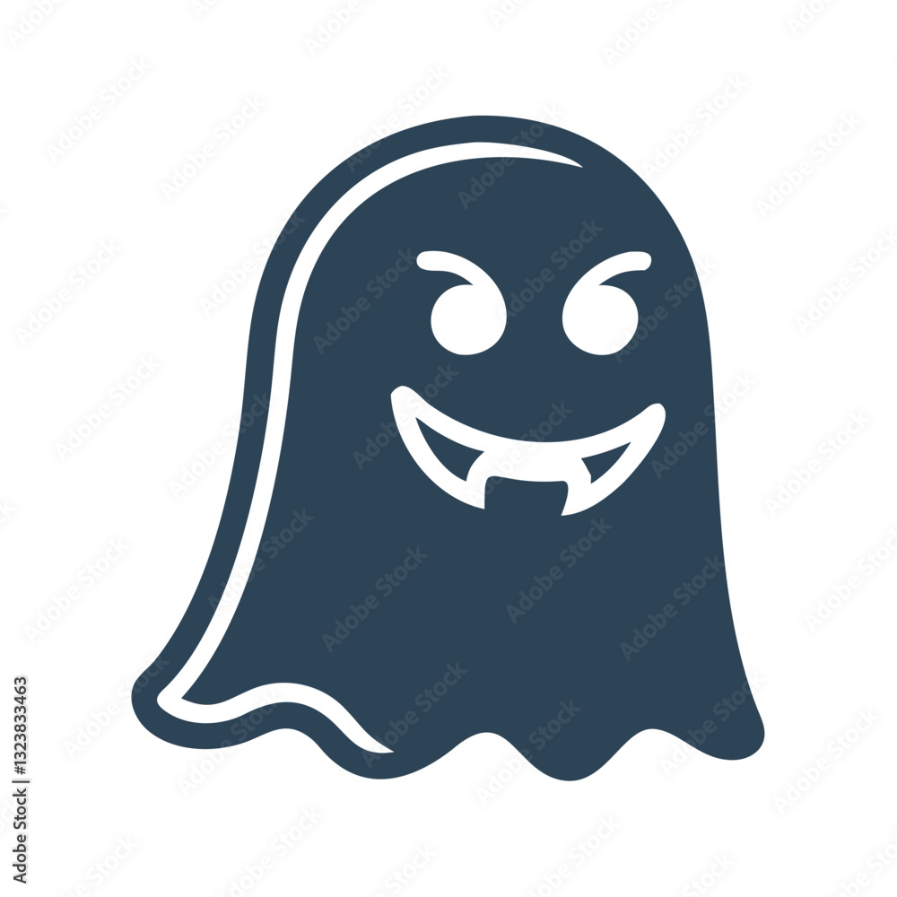 Dark blue ghost with sharp fangs and evil smile Dark blue ghost with sharp fangs and evil smile