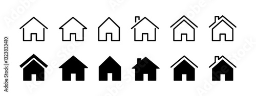 Home icon set. House and building sign. Real estate, property, and architecture symbol. Shelter, residence, and housing pictogram. Construction and accommodation illustration.