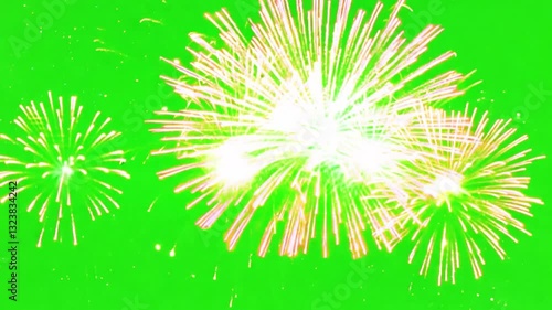 Beautiful colorful fireworks on a green screen