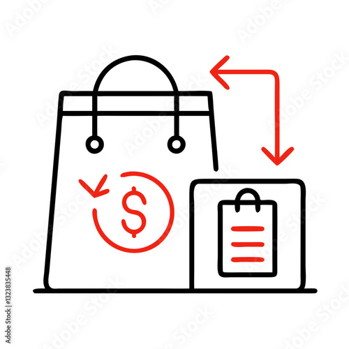 Shopping bag with price tags and arrows