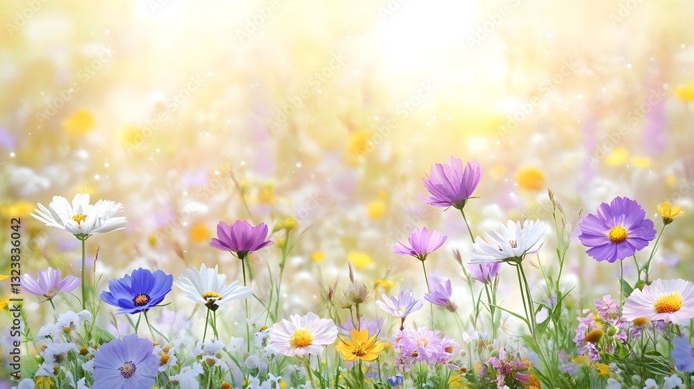 Fototapeta premium White background with a colorful bouquet of flowers, vibrant and fresh, ideal for spring campaigns.
