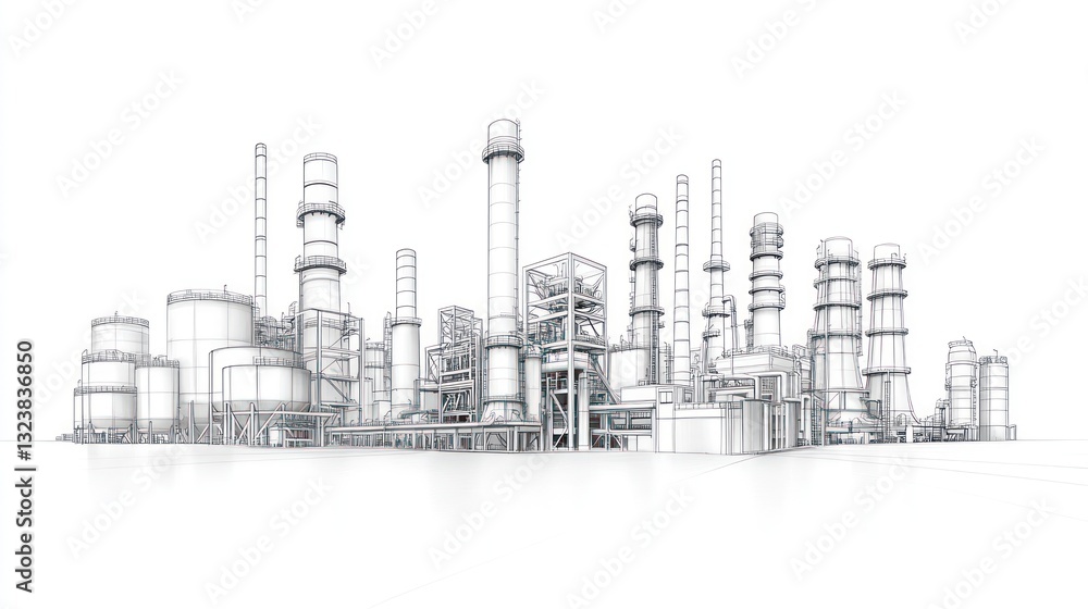 Obraz premium Industrial Refinery Complex: Architectural Design Sketch