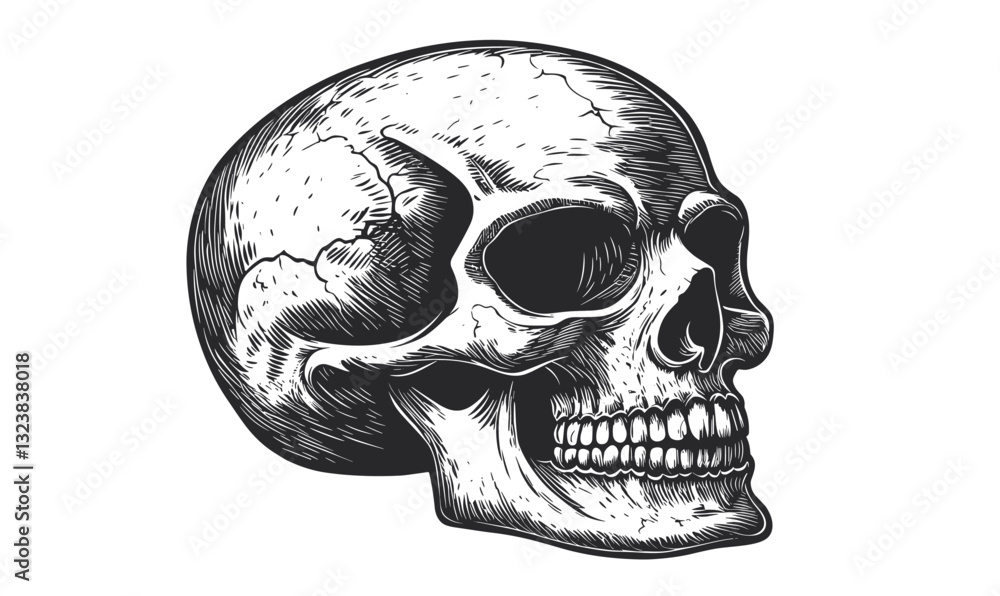Fototapeta premium Detailed human skull vector in linear style, icons set.