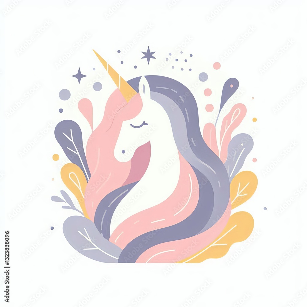Obraz premium Pastel Flat Art Unicorn: Stylized Illustration Flat Design Style 