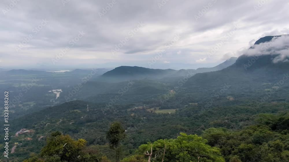 Panoramic view from 18 Bends Road Daha Ata Wanguwa lookout point over plateau landscape in central Sri Lanka Panoramic view from 18 Bends Road Daha Ata Wanguwa lookout point over plateau landscape in central Sri Lanka