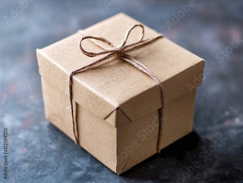 Crafted Elegance, A Brown Paper Gift Box with Jute String Bow photo