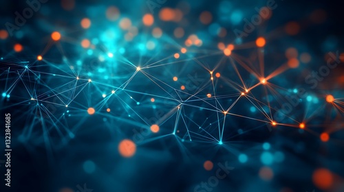 Abstract Network Connection: Digital Technology Background with Glowing Nodes, Lines, Data Transfer and Communication Concept.