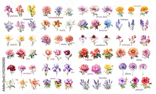 Obraz na płótnie Garden flower set, watercolor w salonie