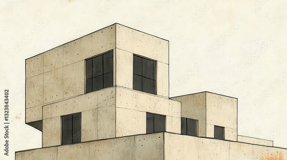 Architectural Sketch Modern Concrete Building Design Architectural Sketch Modern Concrete Building Design