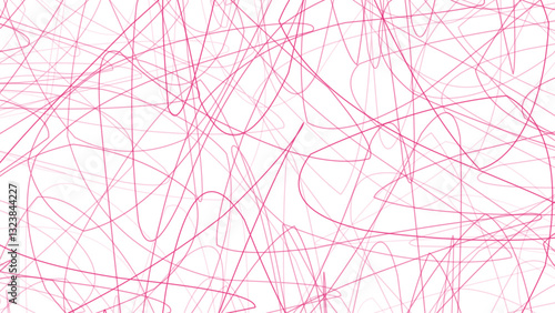 Abstract pink squiggles and lines overlapping on a white background, creating a dynamic, chaotic pattern.