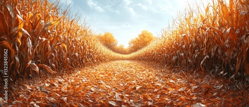 Dry Cornfield Under Bright Sunlight Withered Stalks Autumn Harvest Agriculture Nature Landscape