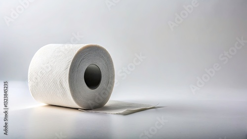 Panoramic Toilet Paper Roll Photography: Unwound, White Background, Space for Text