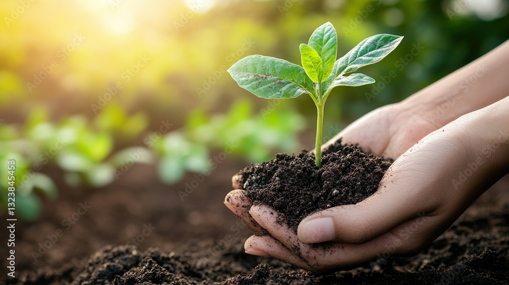Young Sprout in Hands Gently Cradled with Rich Soil Concept of Growth and Sustainability Young Sprout in Hands Gently Cradled with Rich Soil Concept of Growth and Sustainability