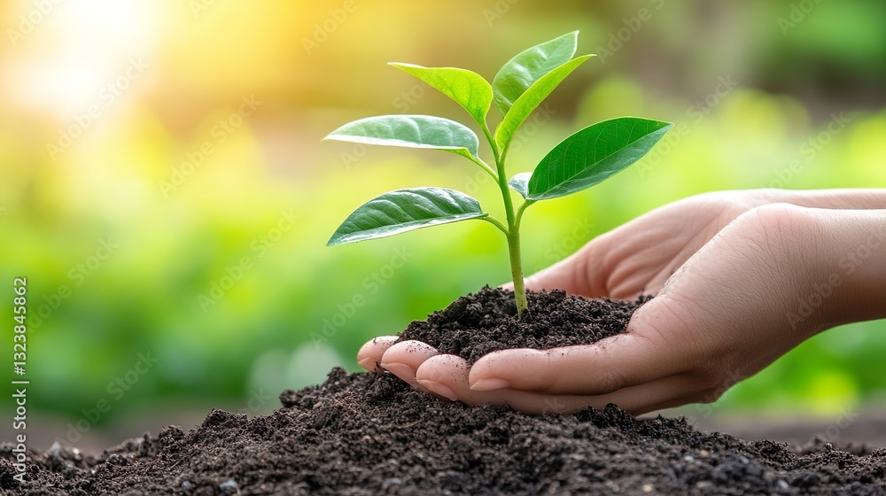 Hands Holding Green Sprout Symbolizing Growth and Environmental Conservation Hands Holding Green Sprout Symbolizing Growth and Environmental Conservation
