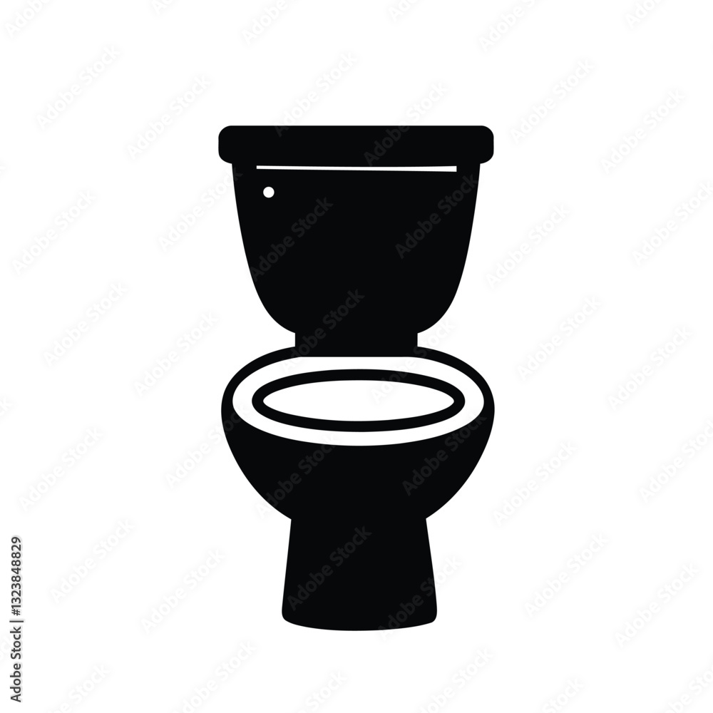 Modern toilet icon with black toilet vector and logo on white background. sihouette toilet bowl icon and clean washroom illustration Modern toilet icon with black toilet vector and logo on white background. sihouette toilet bowl icon and clean washroom illustration